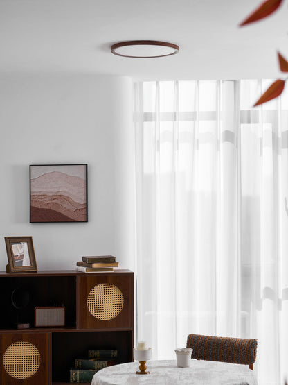 Slim Walnut Flush Ceiling Light