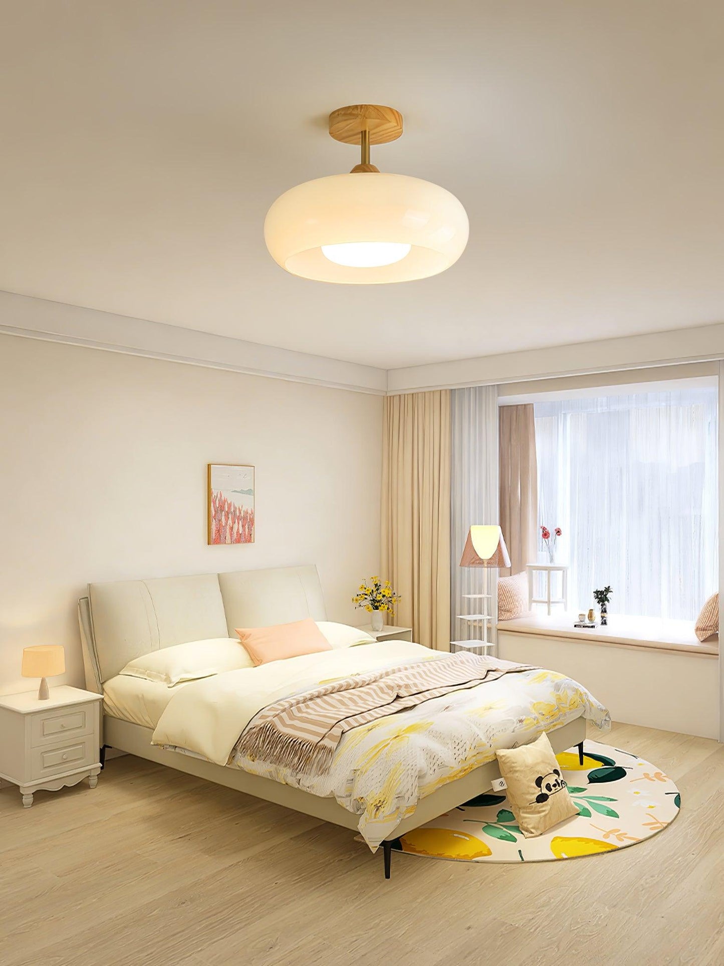 Oval Glass Wood Ceiling Light