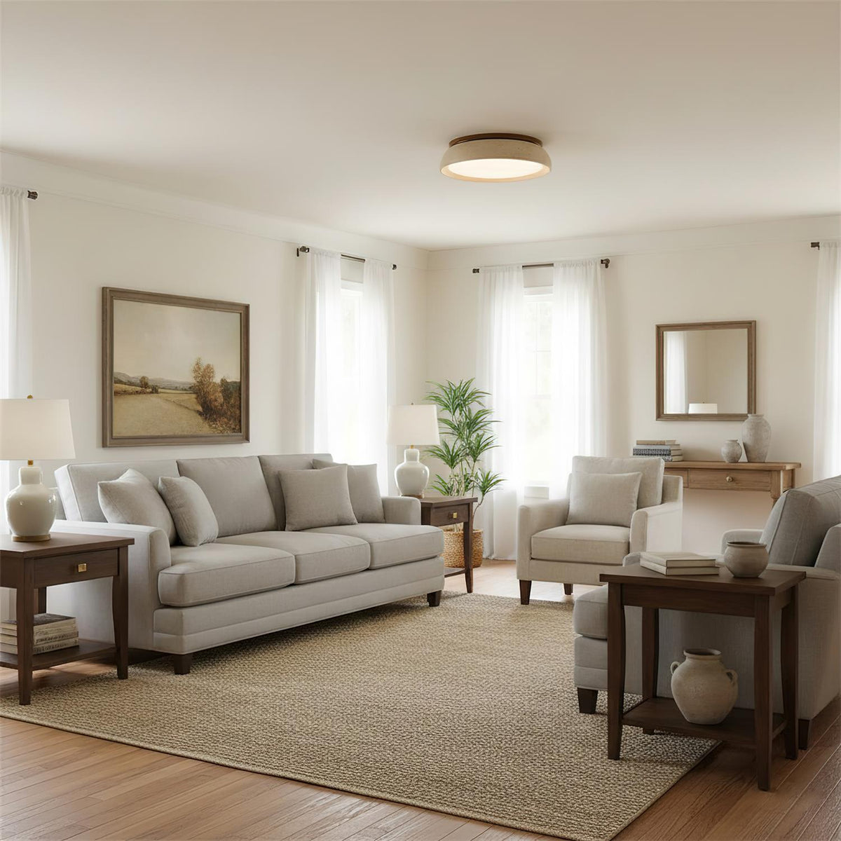 Round Travertine Flush Ceiling Light