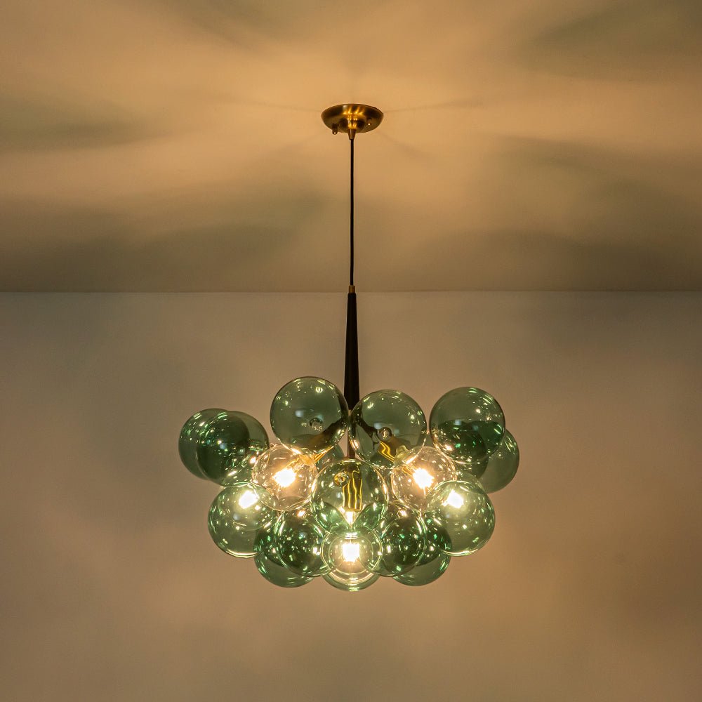 Teal Bubble Glass Brass Chandelier