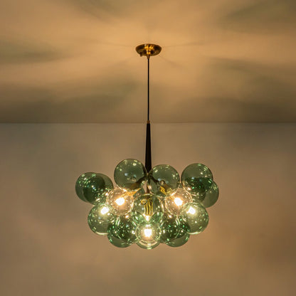 Teal Bubble Glass Brass Chandelier