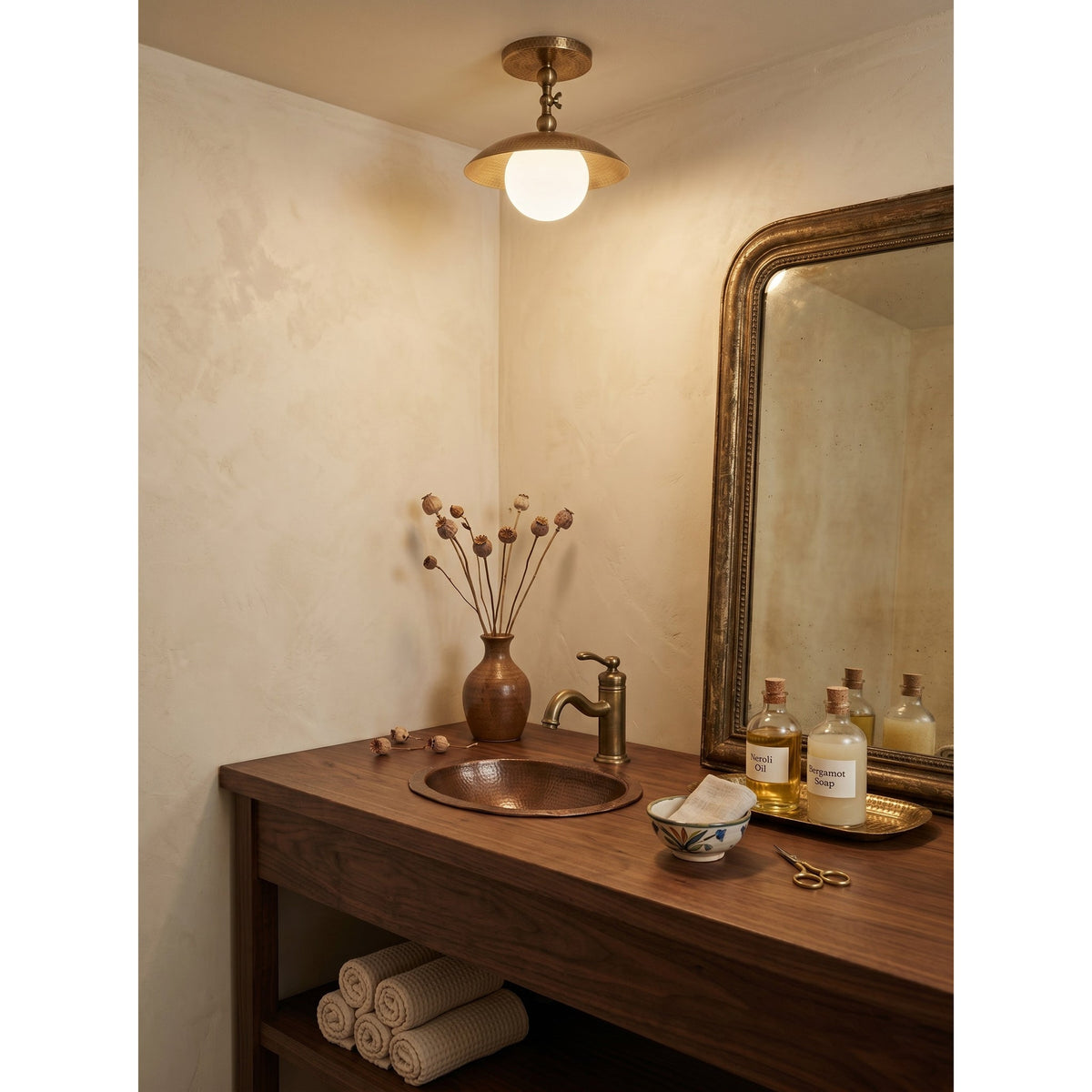 Hammered Dome Flush Ceiling Light