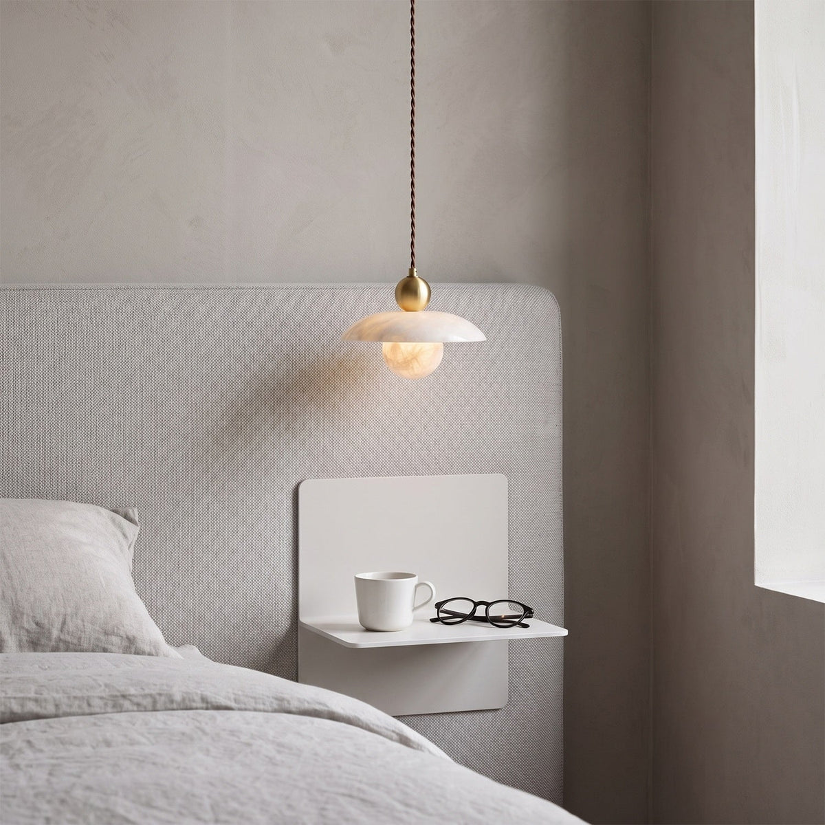 Alabaster Sphere Brass Pendant Light
