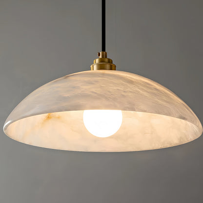 Carved Alabaster Brass Dome Pendant