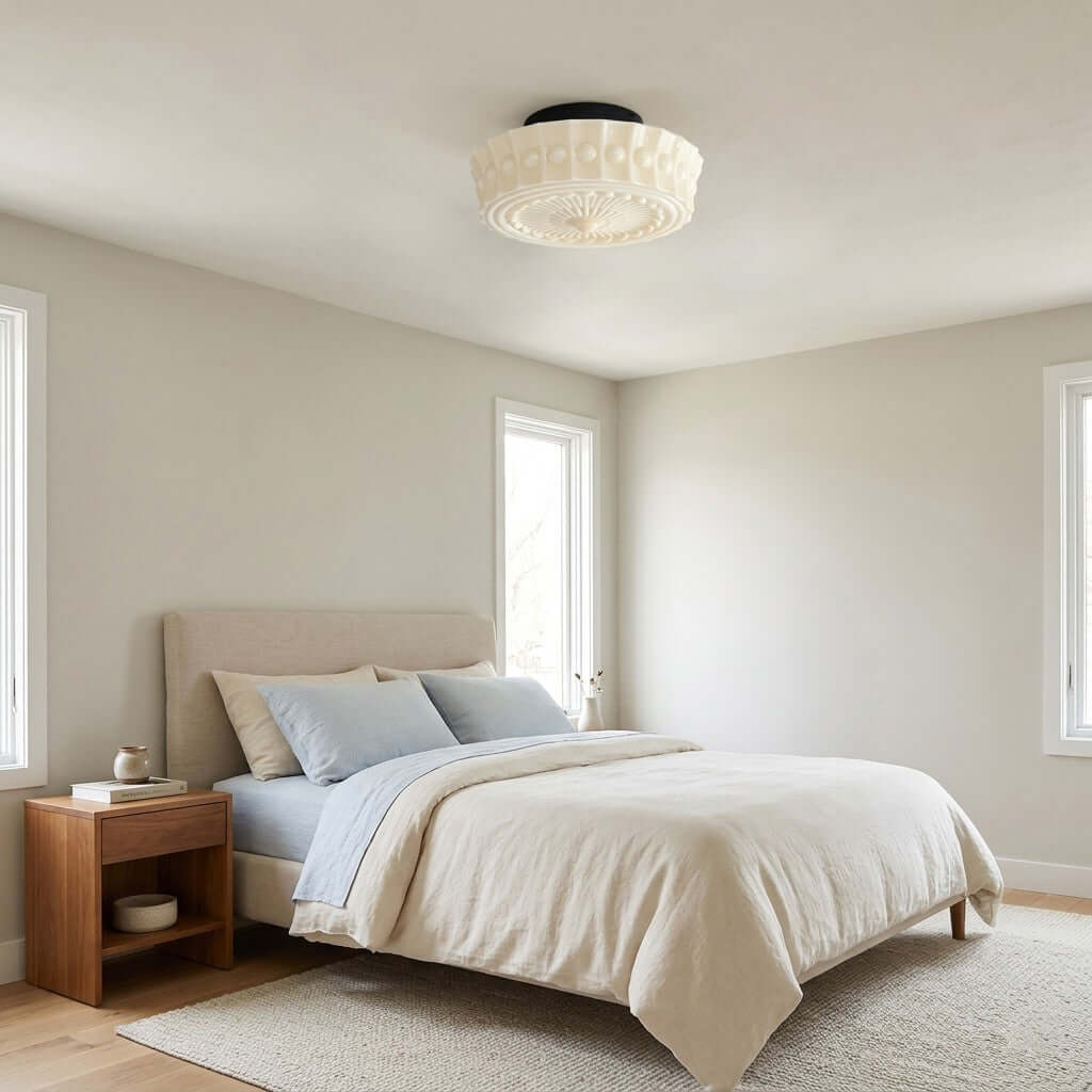 Scalloped Milk Glass Ceiling Light