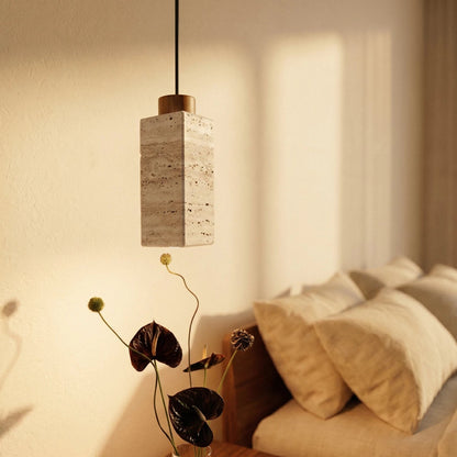 Slim Travertine Wood Pendant Light