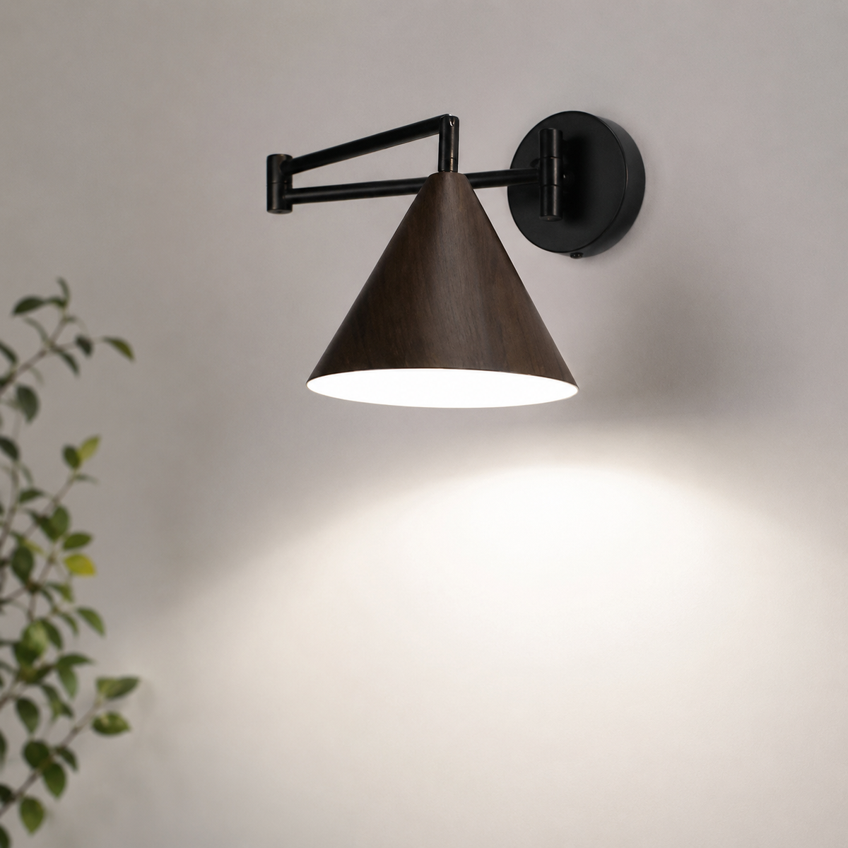 Linnoro Scandinavian Wood-Effect Swing Arm Wall Light