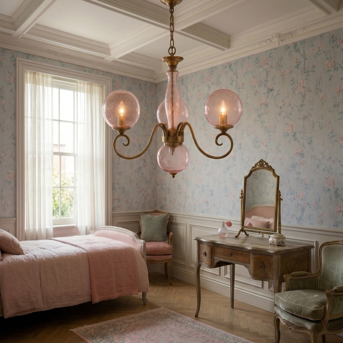 Scrolled Brass Globe Chandelier