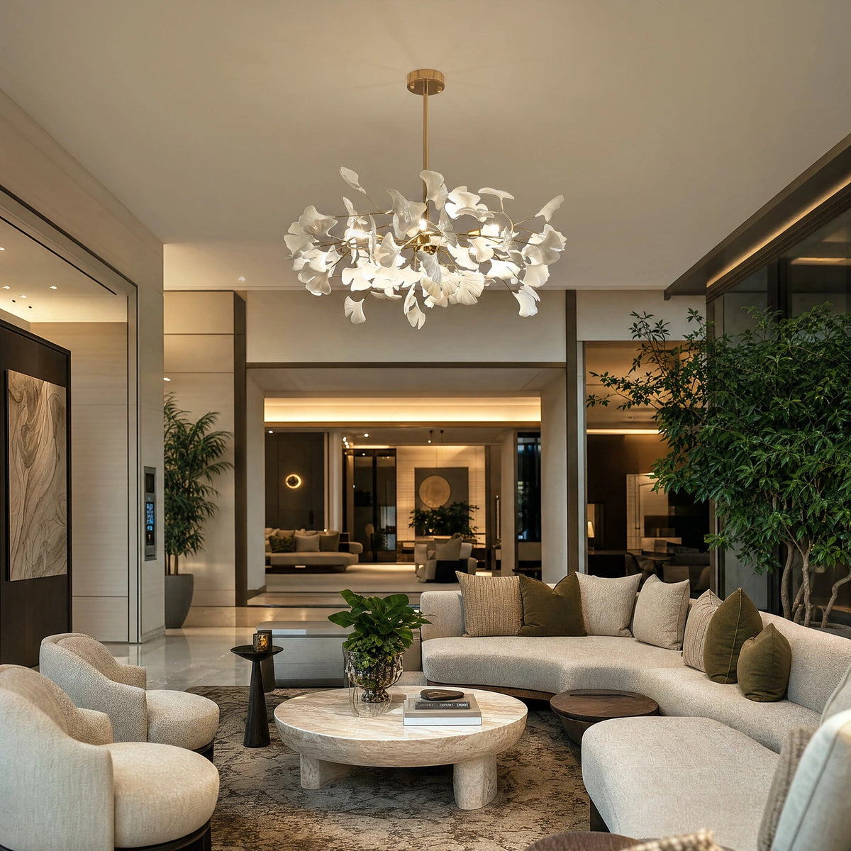 Ceramic Petal Brass Chandelier