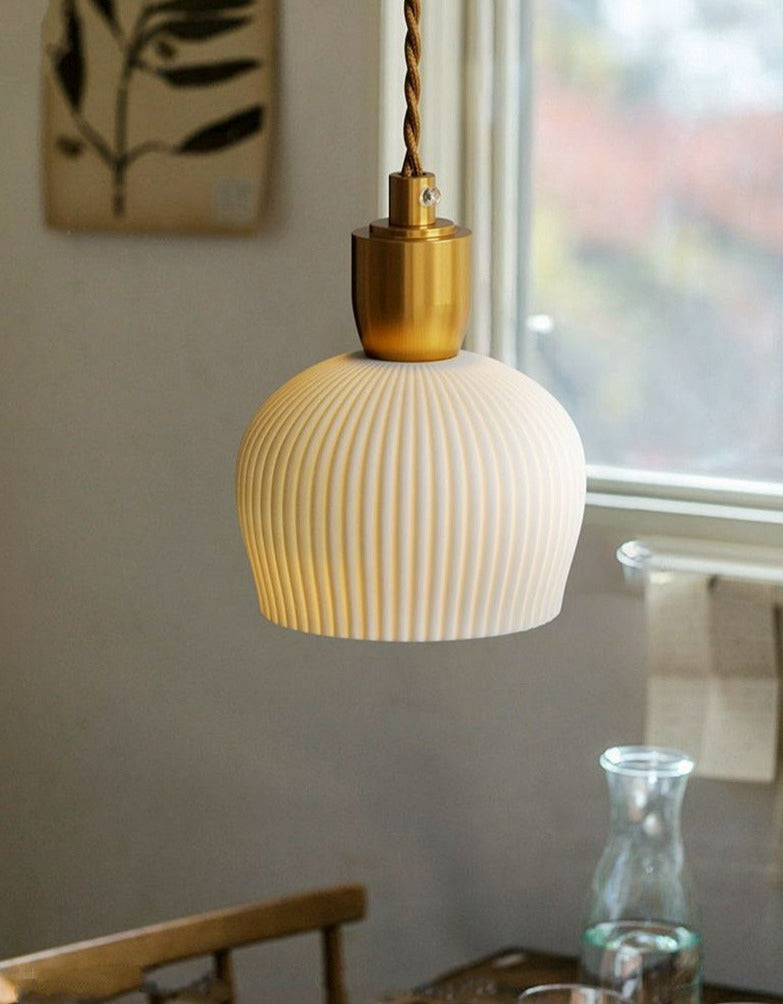 Ribbed Ceramic Copper Pendant Light