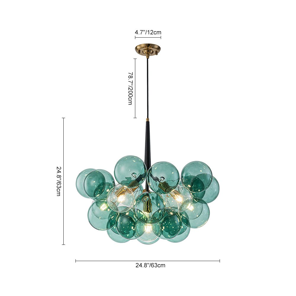 Teal Bubble Glass Brass Chandelier