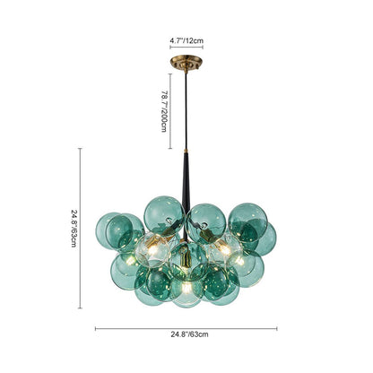 Teal Bubble Glass Brass Chandelier