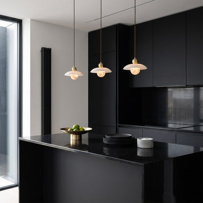 Alabaster Sphere Brass Pendant Light