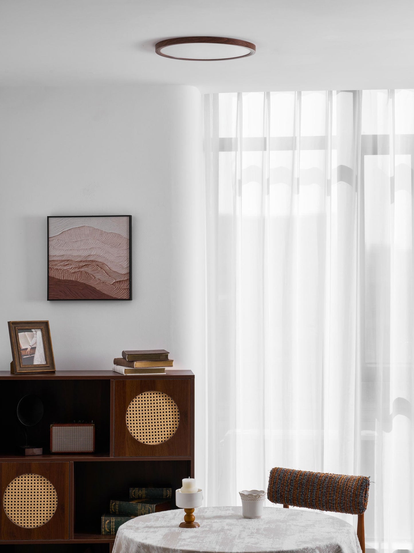 Slim Walnut Flush Ceiling Light