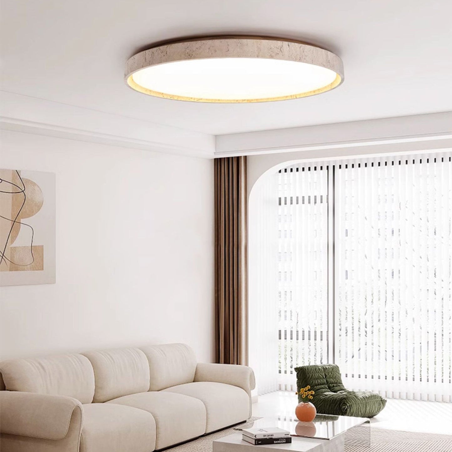 Walnut Travertine Disc Ceiling Light