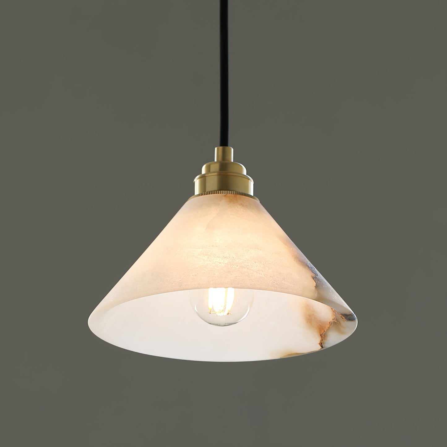 Alabaster Cone Brass Pendant Light