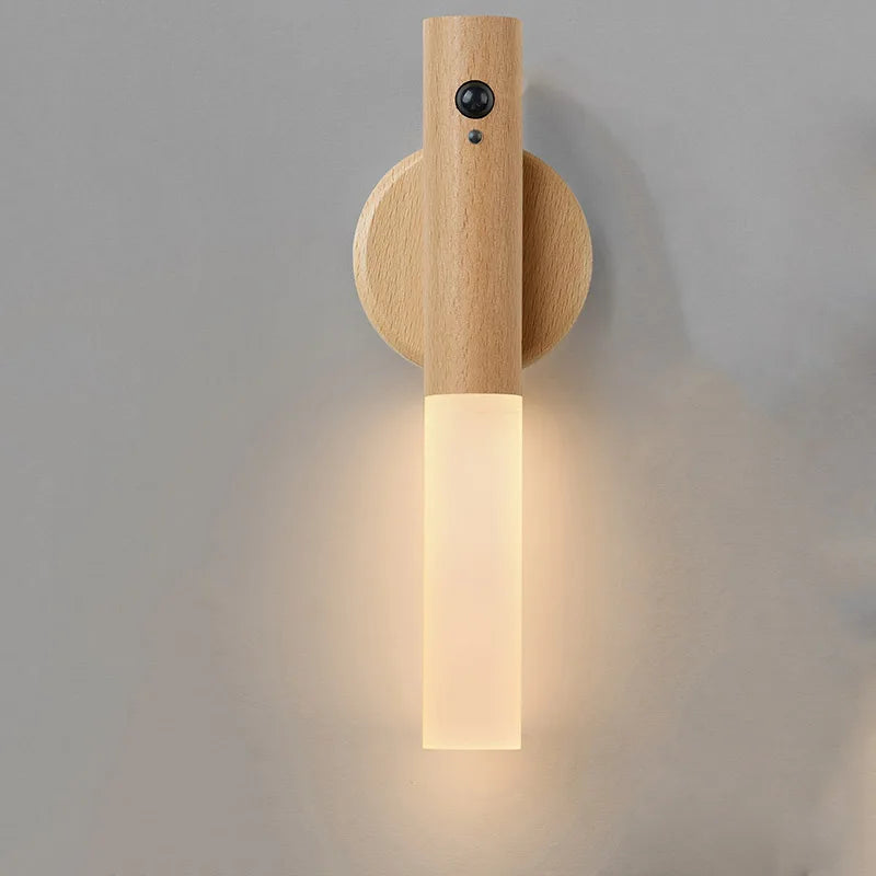 Oakmira Minimalist Wood Motion Sensor Wall Light