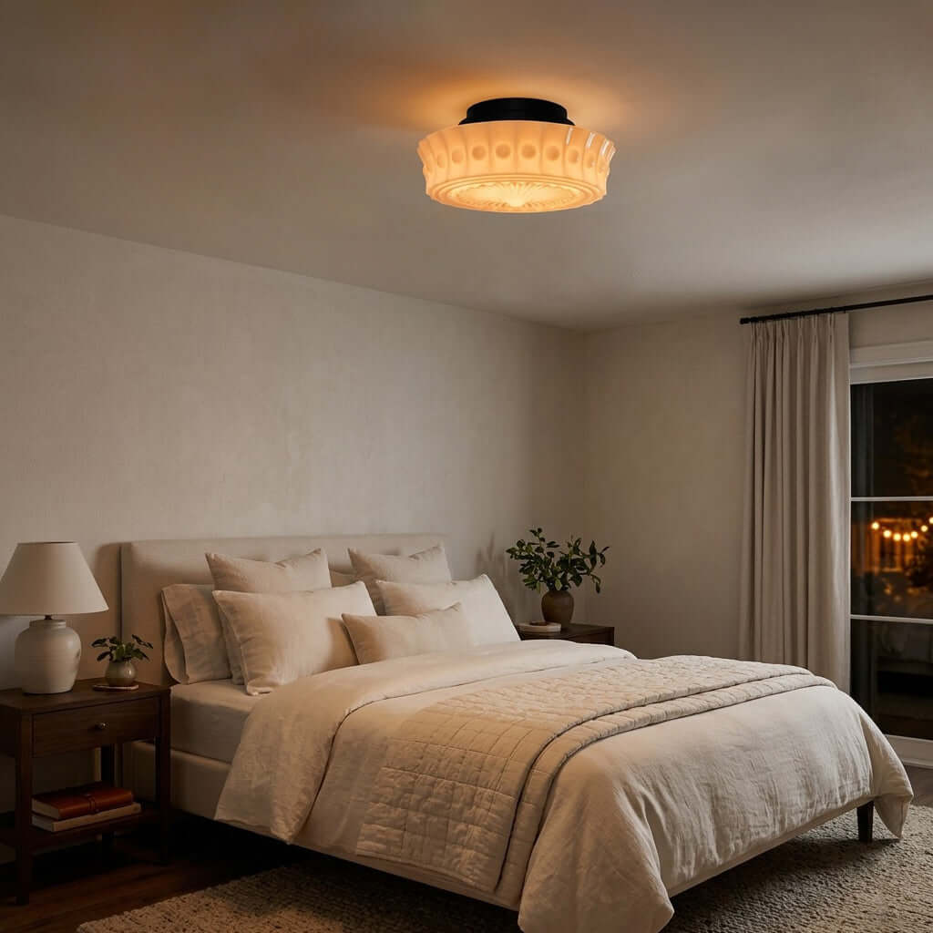 Scalloped Milk Glass Ceiling Light