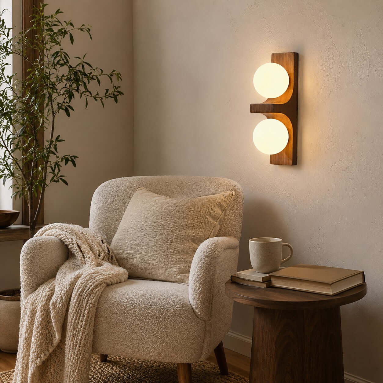 Wood Double Globe Wall Light