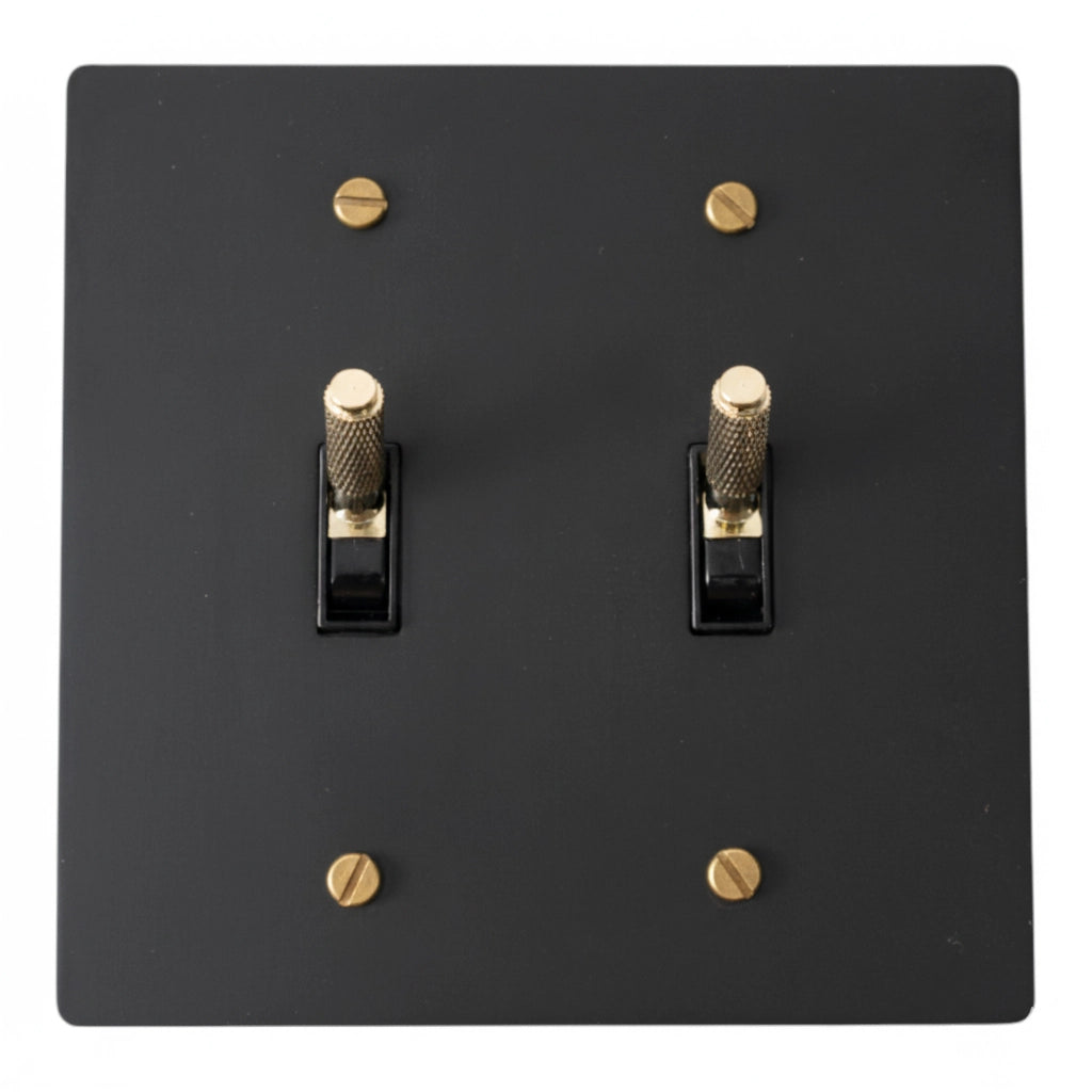 Esmerow Vintage Brass Knurled 2-Gang Toggle Switch