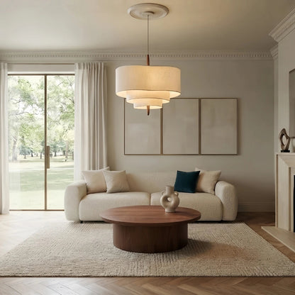 Tiered Fabric Walnut Pendant Light
