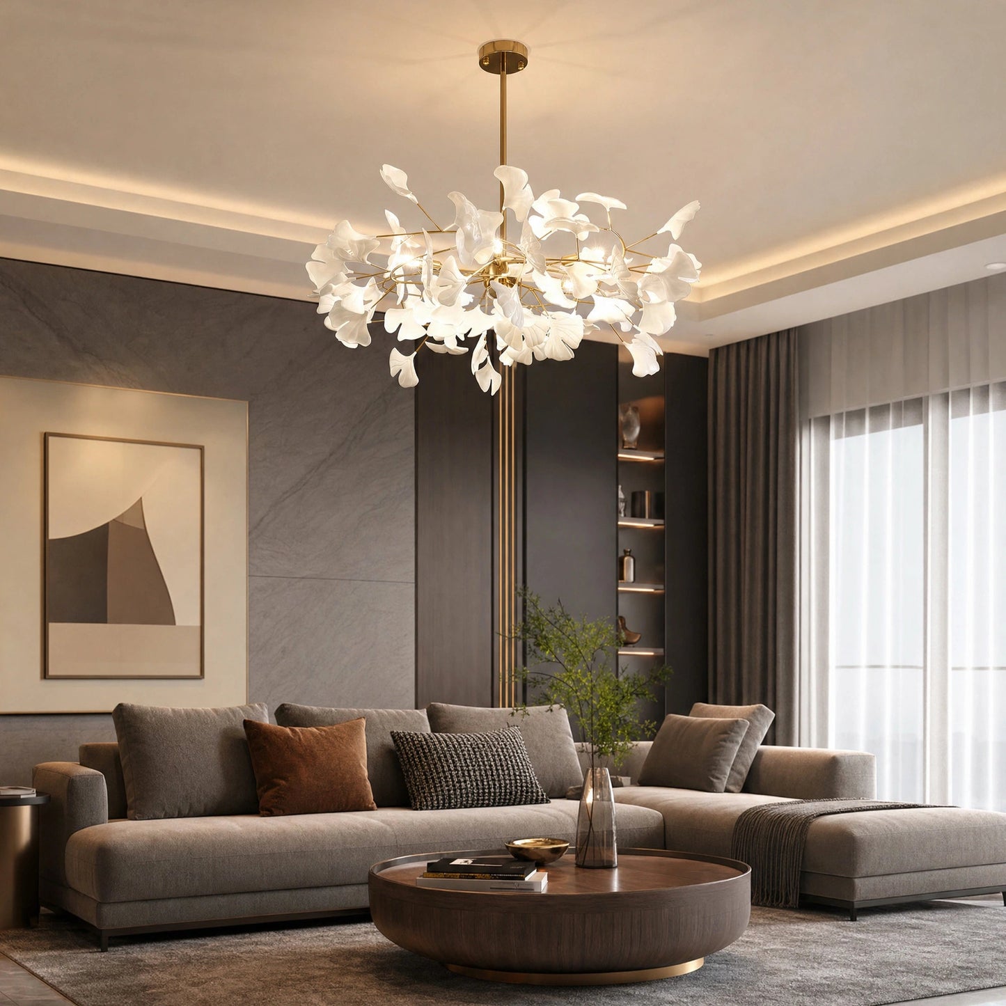 Ceramic Petal Brass Chandelier