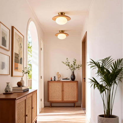 Wood Disc Opal Ceiling Light