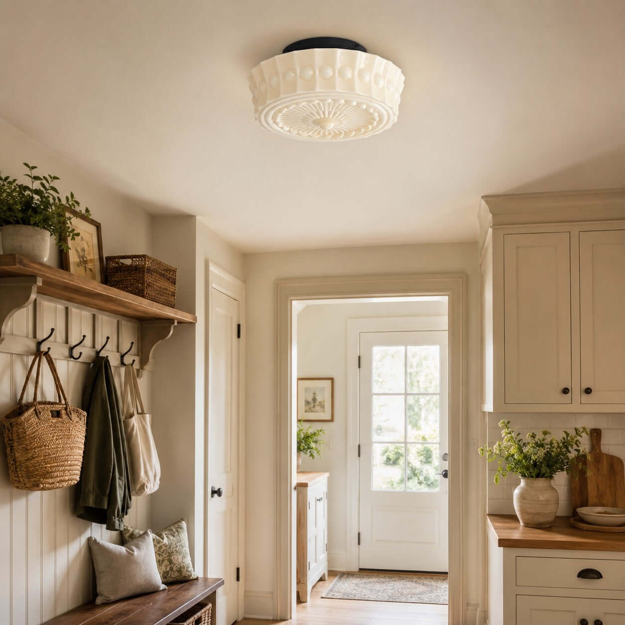 Scalloped Milk Glass Ceiling Light