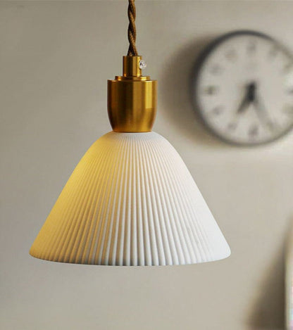 Ribbed Ceramic Copper Pendant Light