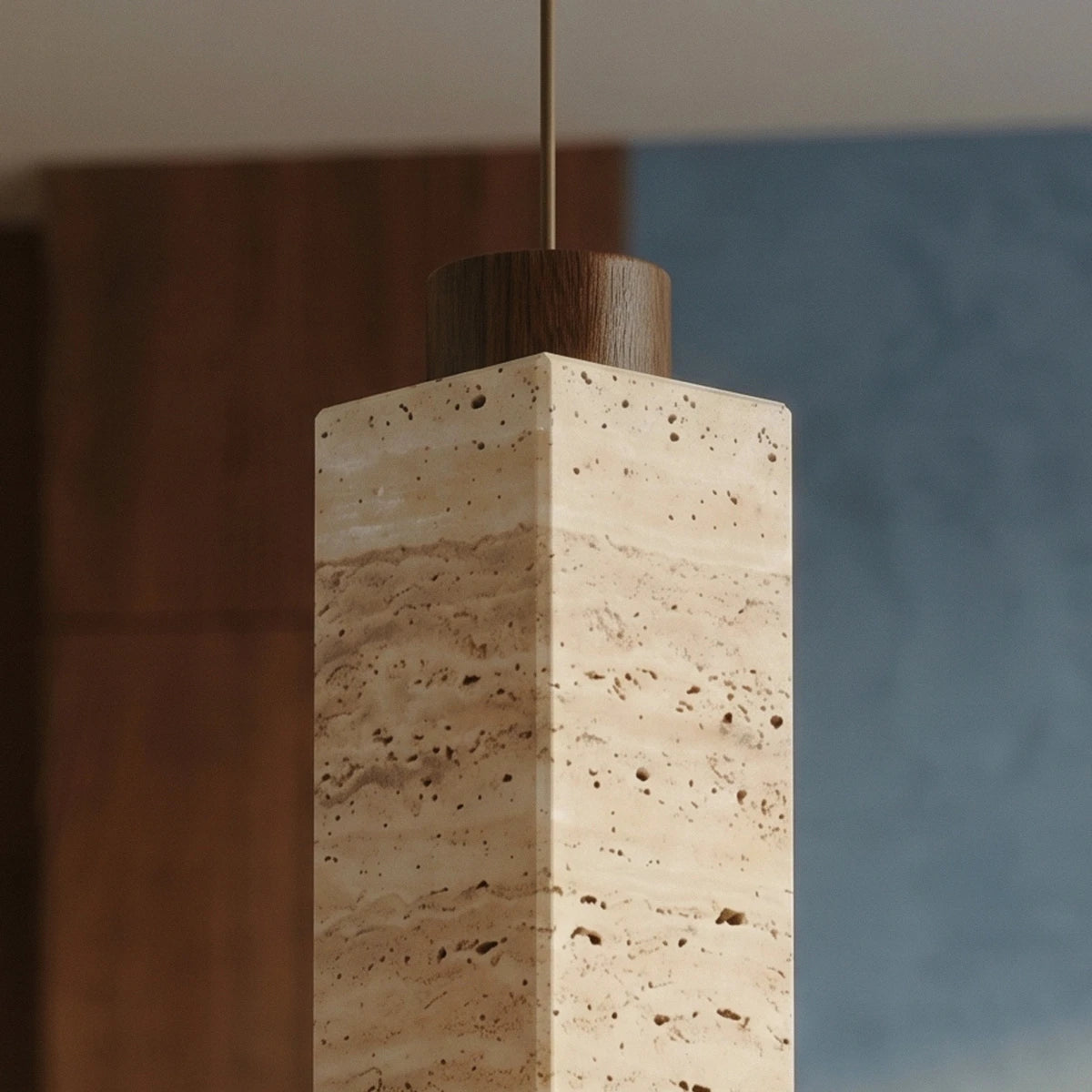 Slim Travertine Wood Pendant Light