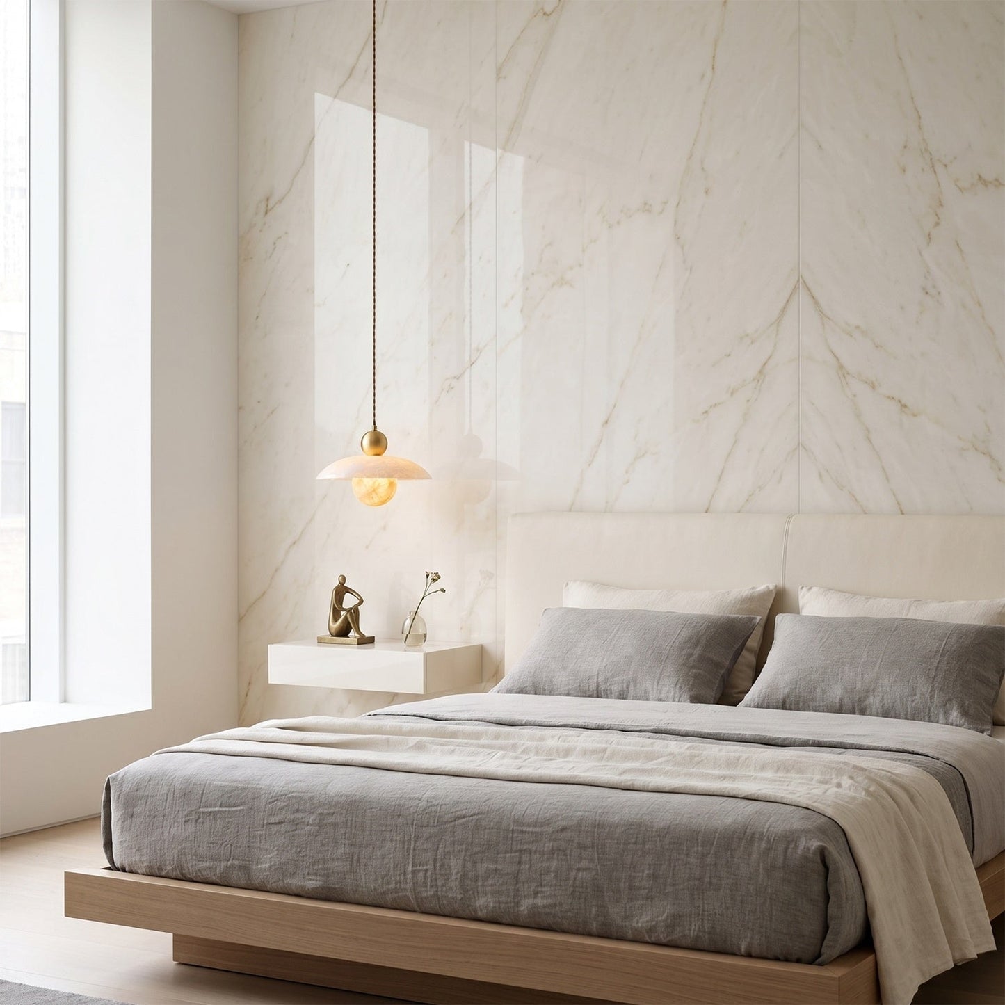 Alabaster Sphere Brass Pendant Light