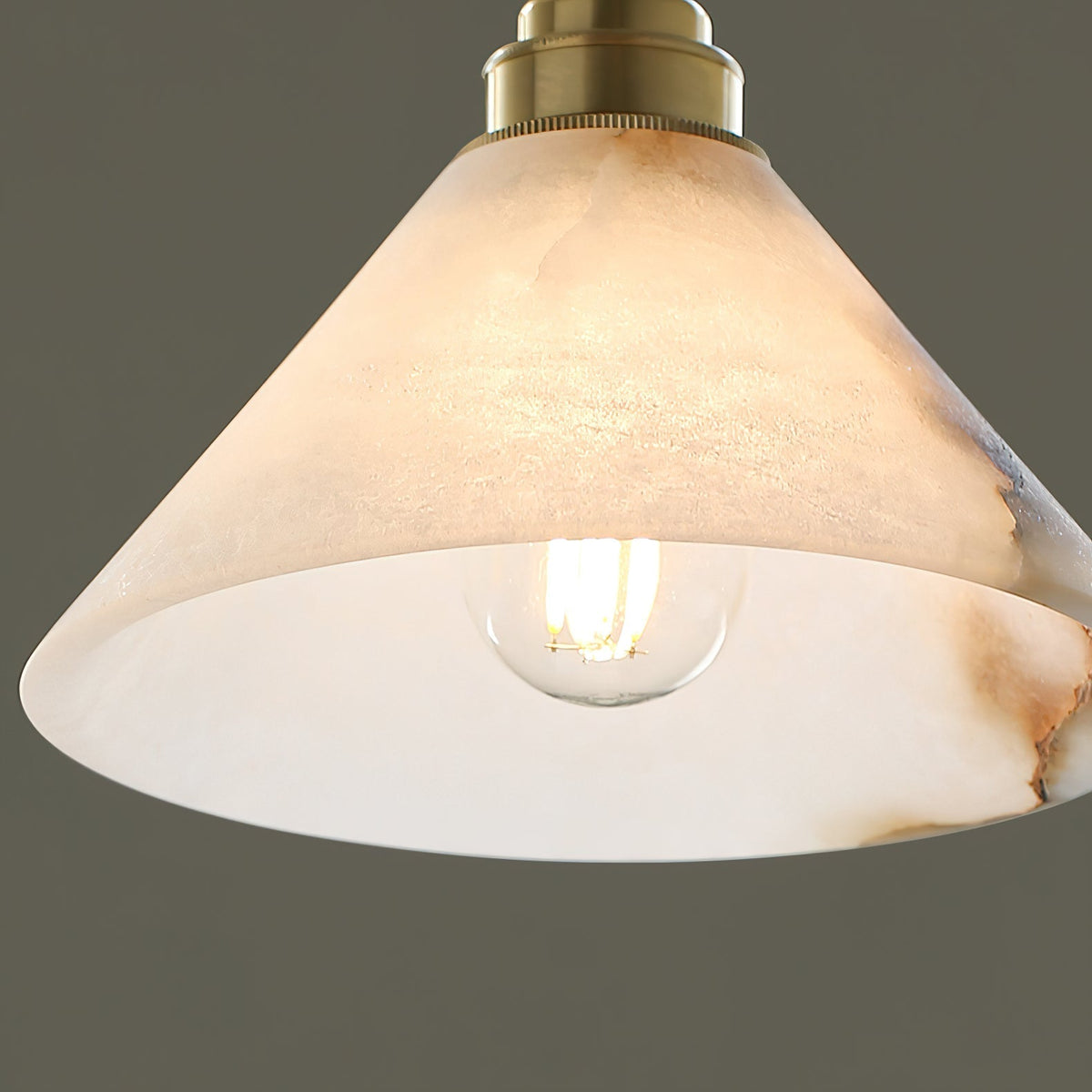 Alabaster Cone Brass Pendant Light