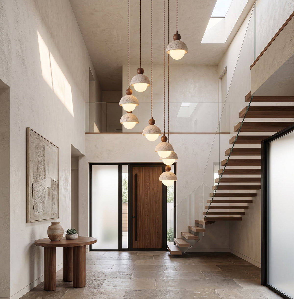 Travertine Dome Wood Pendant Light