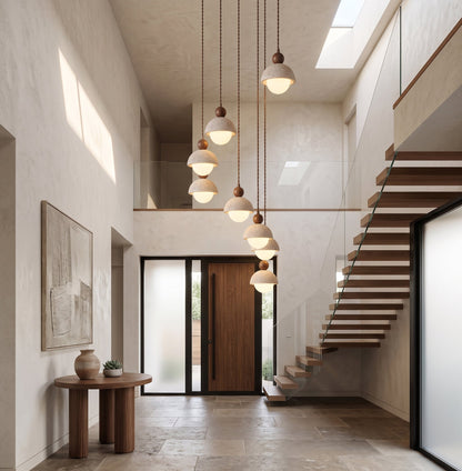 Travertine Dome Wood Pendant Light