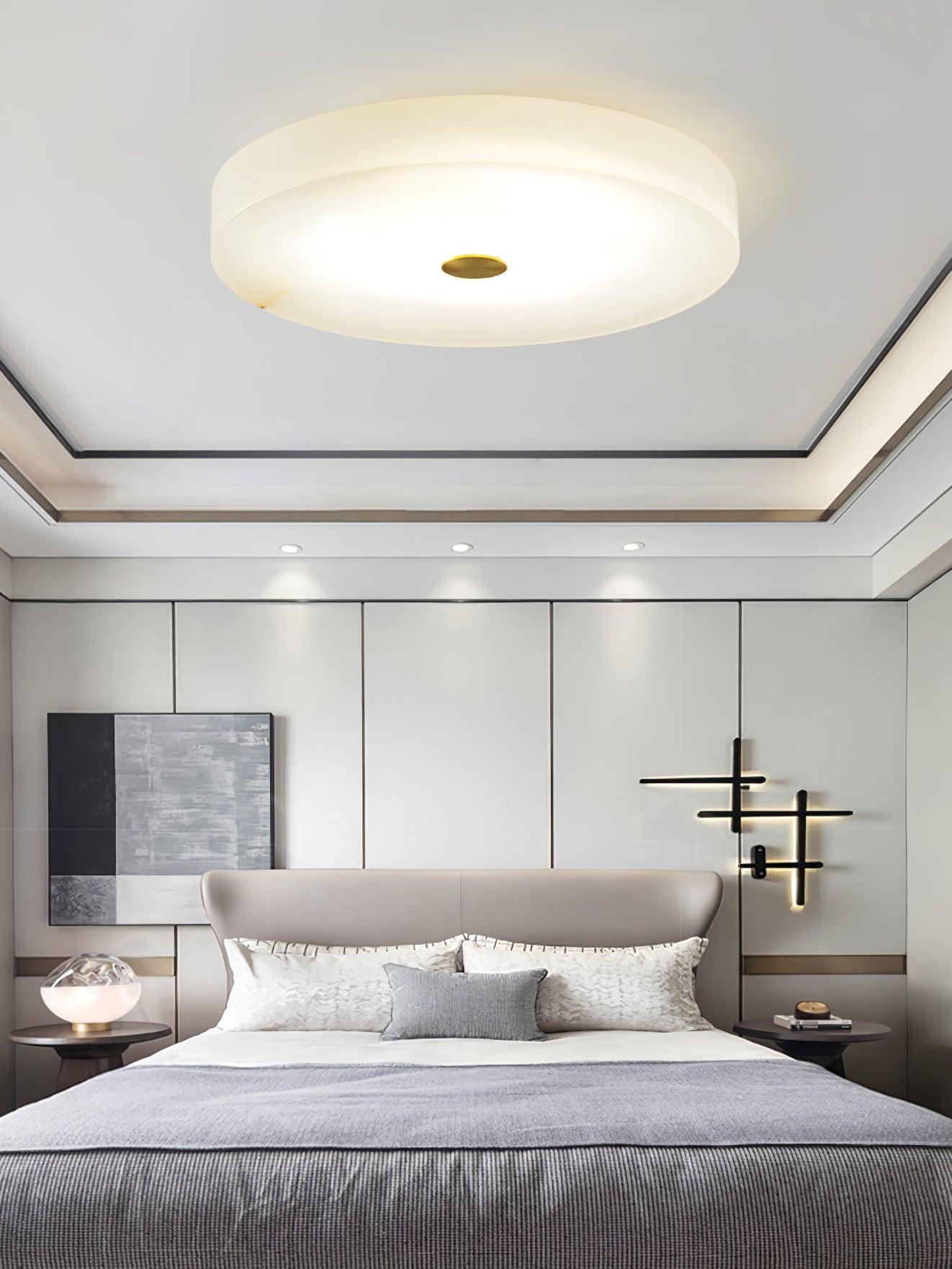 Alabaster Drum Flush Ceiling Light