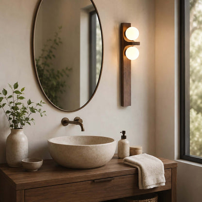 Wood Double Globe Wall Light