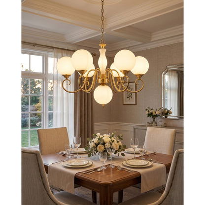 Scrolled Brass Globe Chandelier