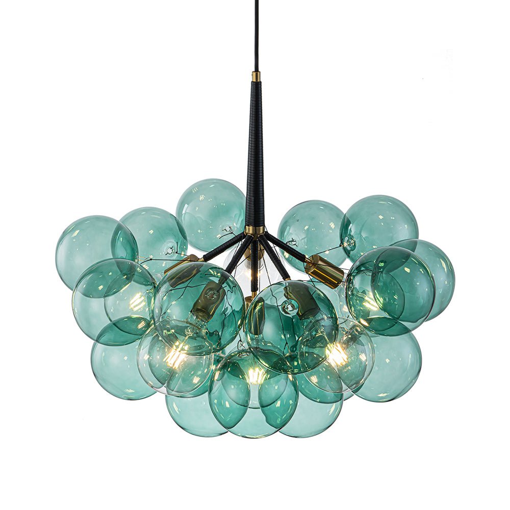 Teal Bubble Glass Brass Chandelier