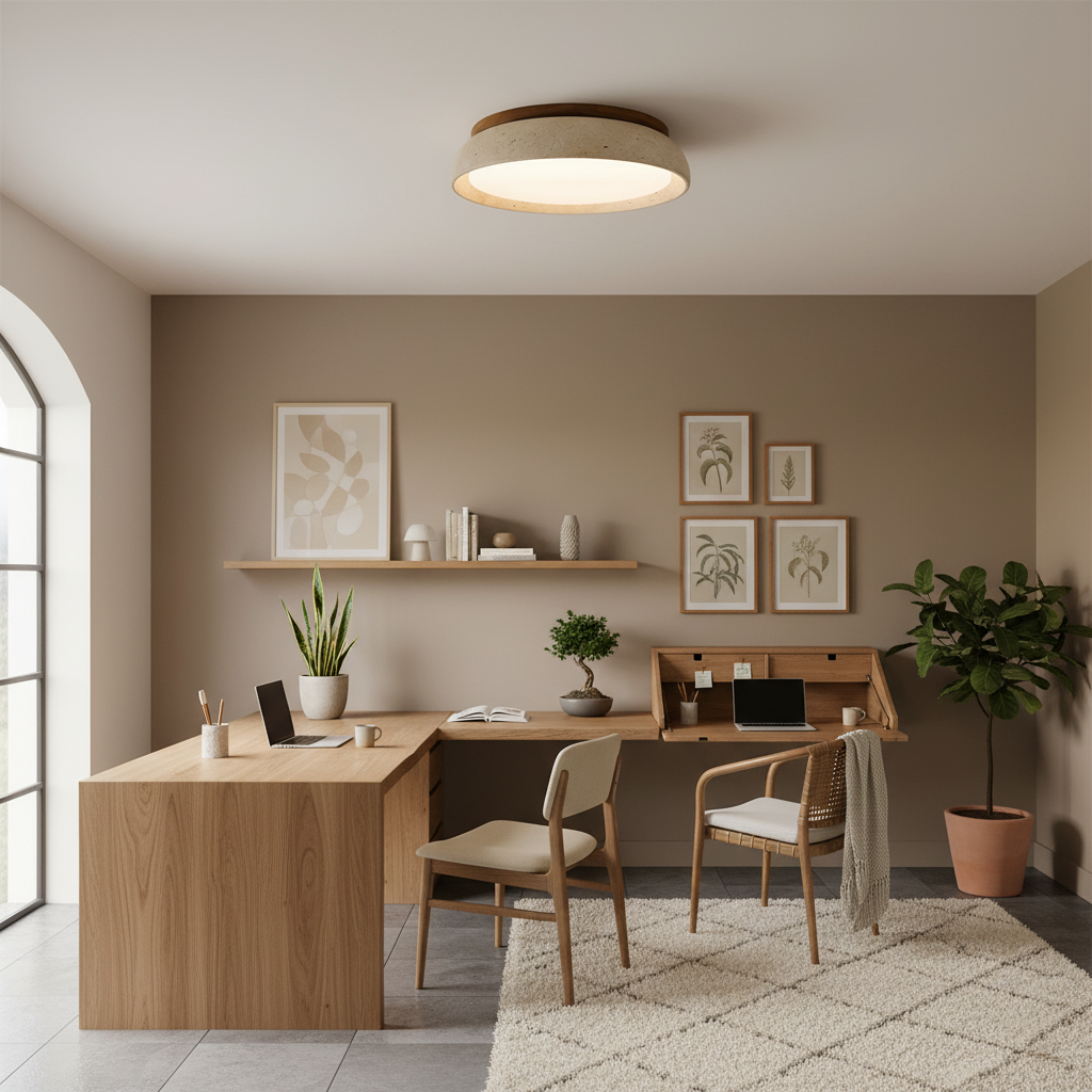 Round Travertine Flush Ceiling Light
