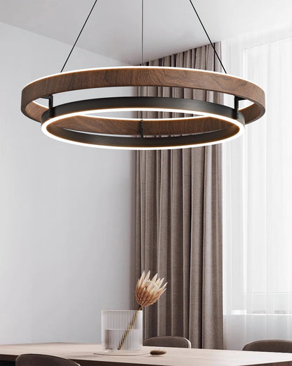 Double Ring Walnut LED Chandelier