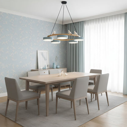 Round Wooden Bird Chandelier