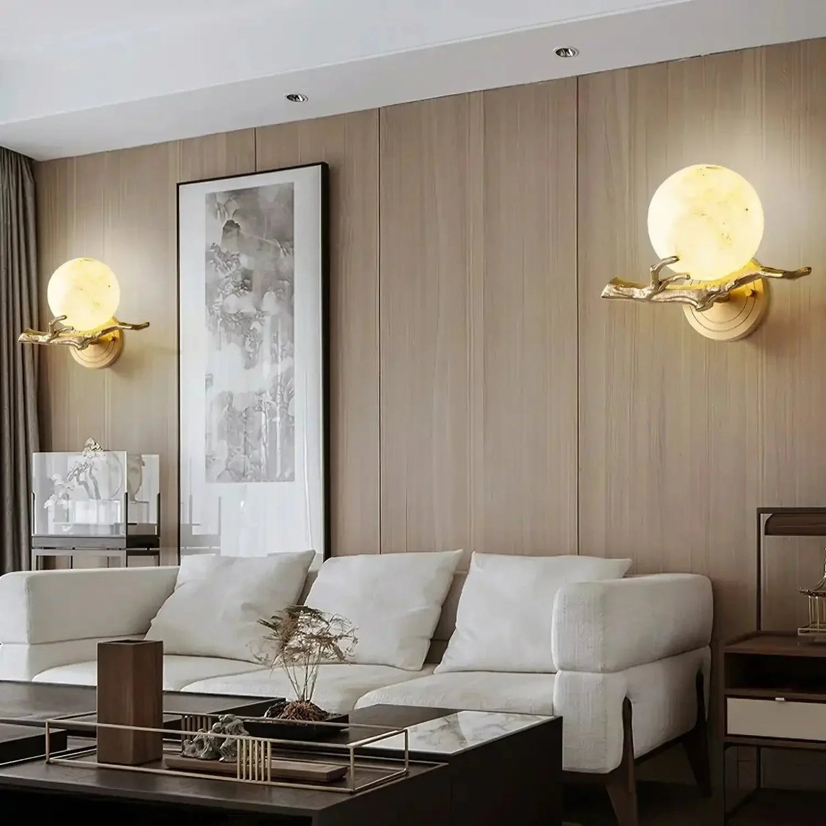 Brass Branch Alabaster Wall Light