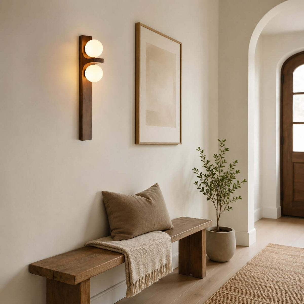 Wood Double Globe Wall Light