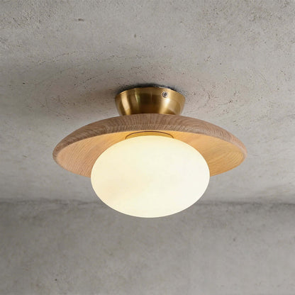 Wood Disc Opal Ceiling Light