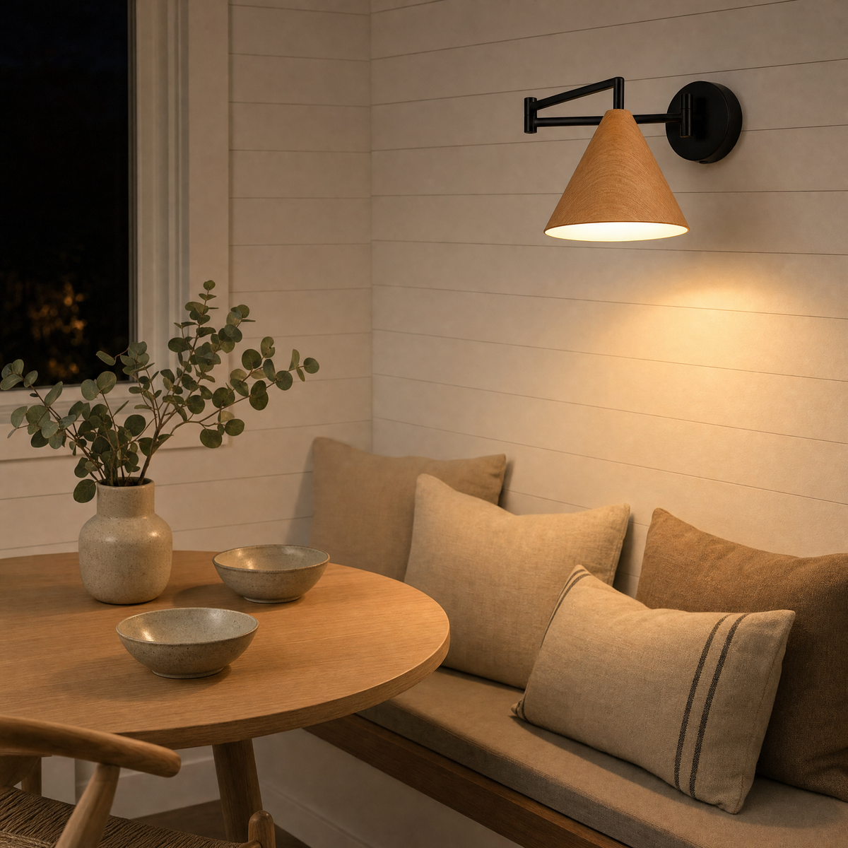Linnoro Scandinavian Wood-Effect Swing Arm Wall Light