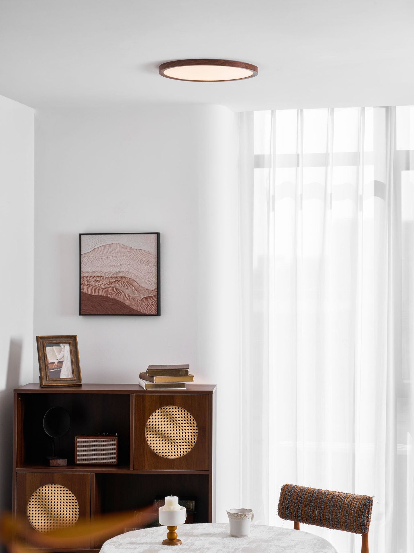 Slim Walnut Flush Ceiling Light