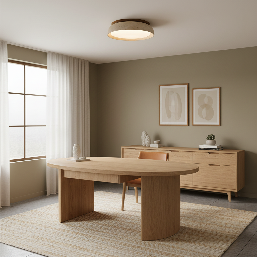 Round Travertine Flush Ceiling Light
