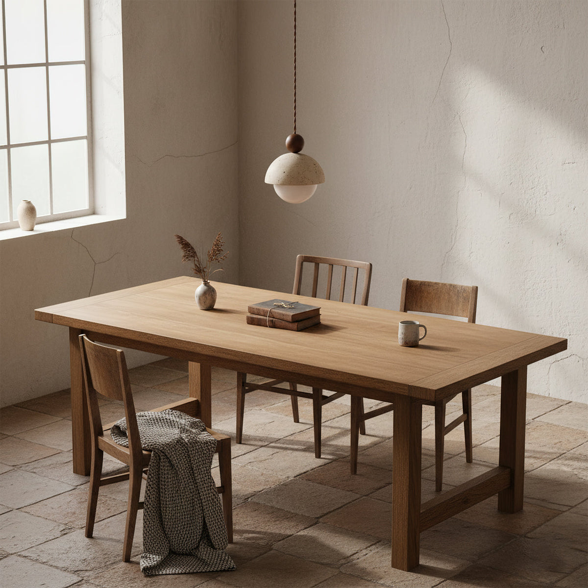 Travertine Dome Wood Pendant Light