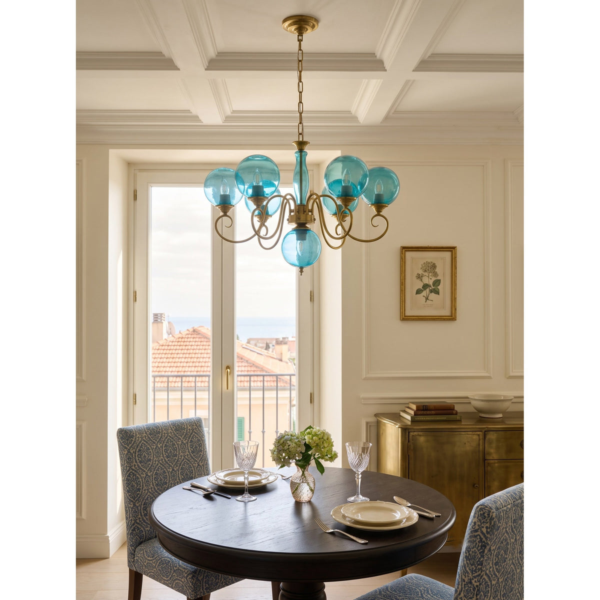 Scrolled Brass Globe Chandelier