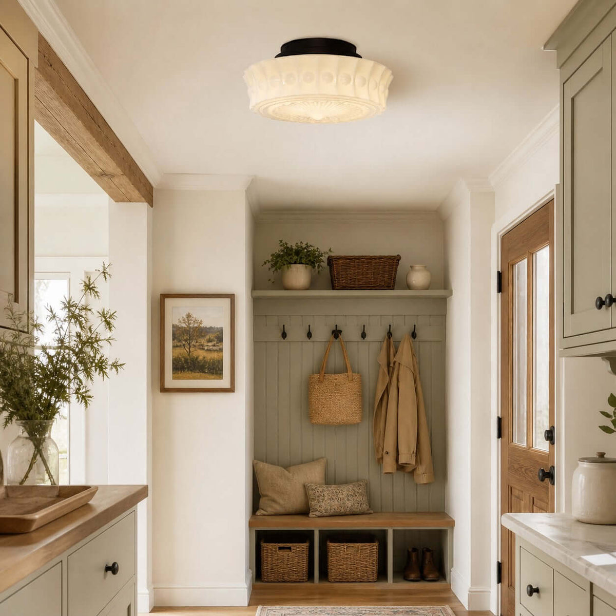 Scalloped Milk Glass Ceiling Light